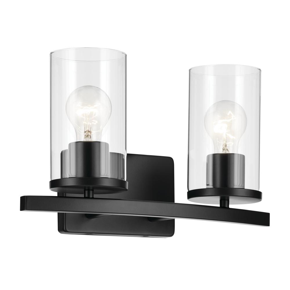 Crosby 15.25" 2-Light Vanity Light with Clear Glass in Black