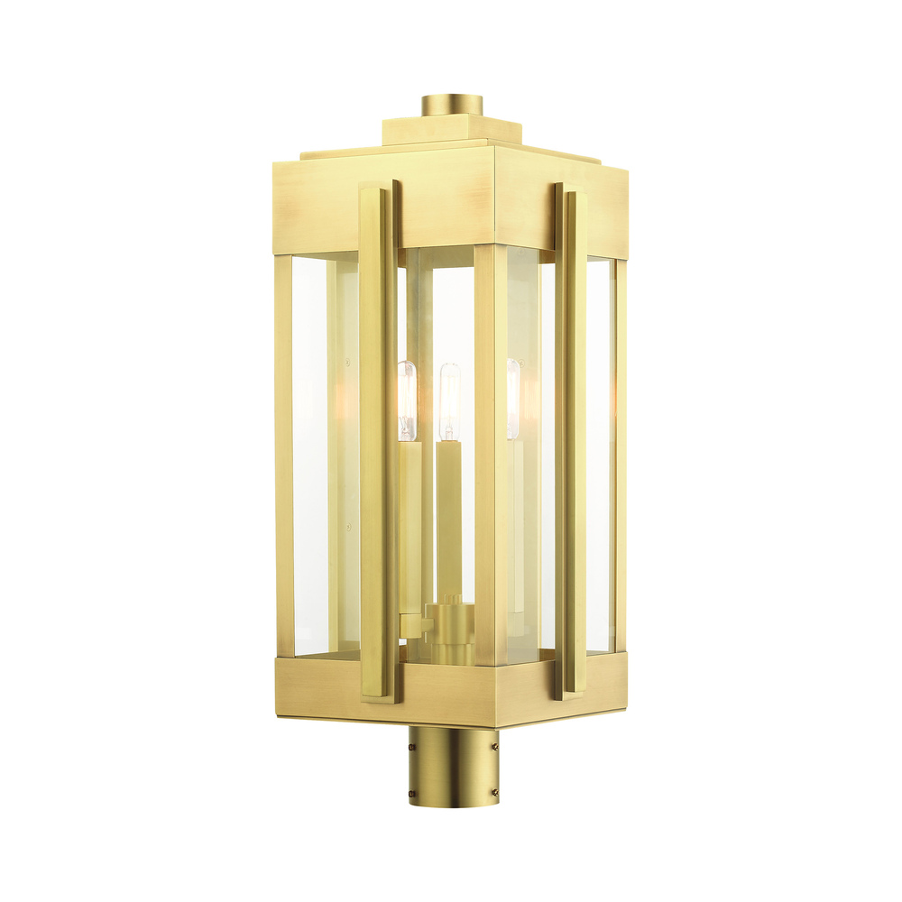 3 Lt Natural Brass Outdoor Post Top Lantern