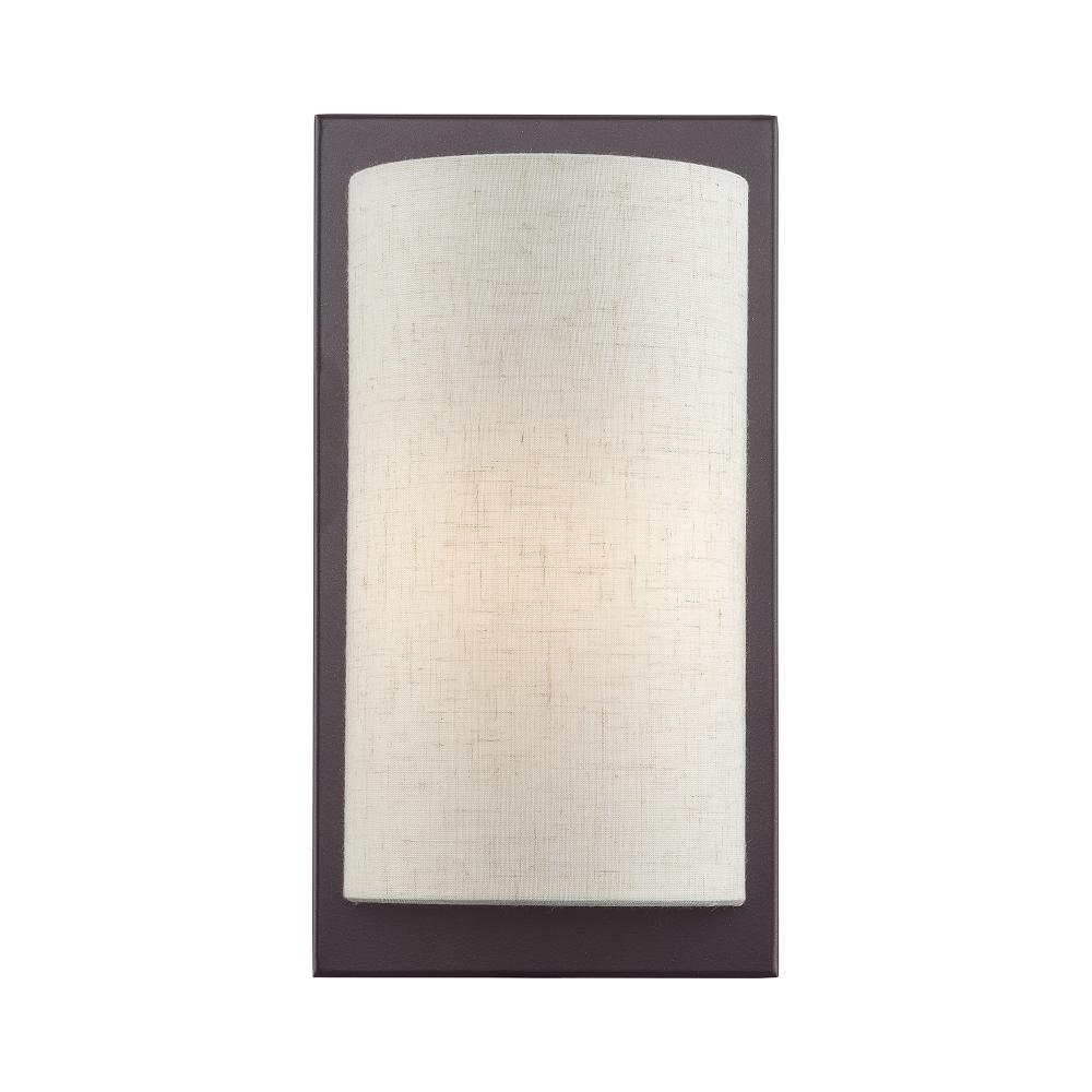 1 Light English Bronze ADA Sconce with Hand Crafted Oatmeal Fabric Shade