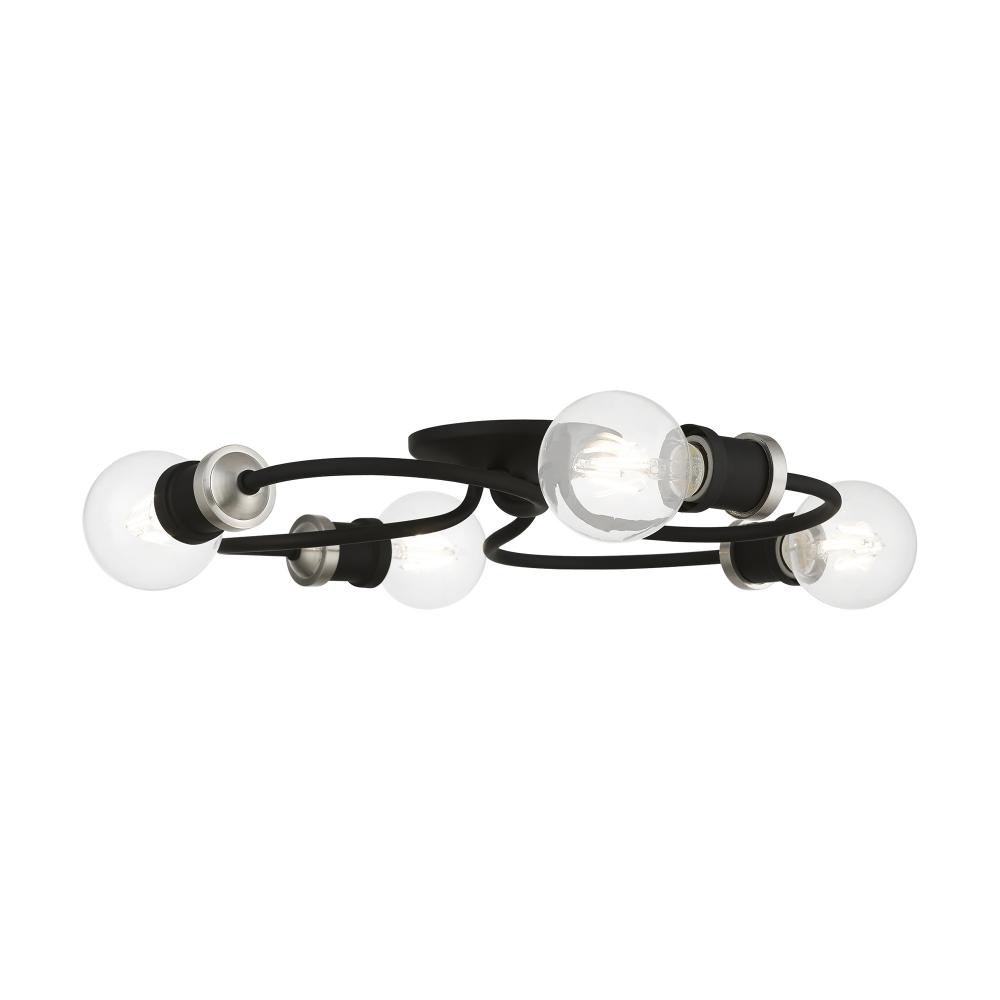 4 Light Black with Brushed Nickel Accents Large Flush Mount