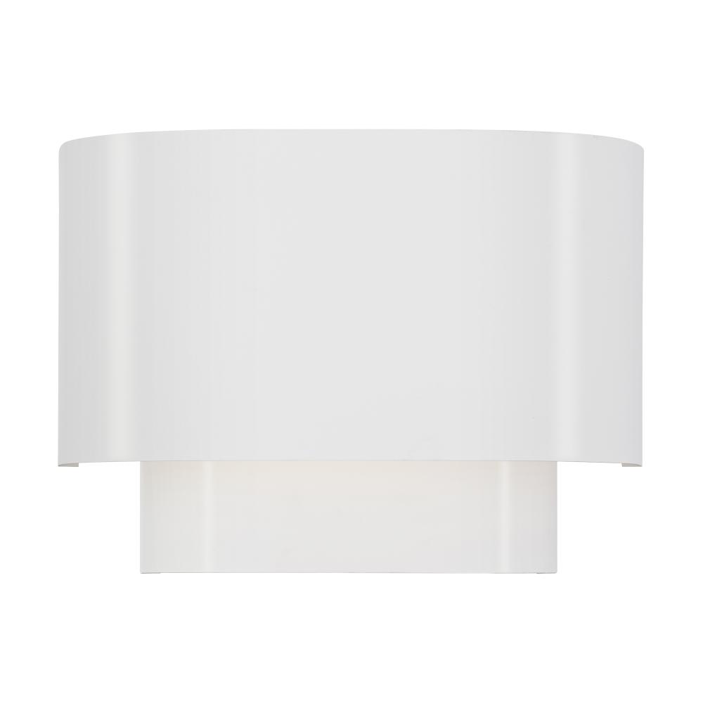 1 Light White ADA Sconce with White Metal Shade with Shiny White Inside