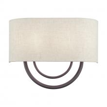 Livex Lighting 60273-92 - 2 LT English Bronze Large ADA Sconce with Hand Crafted Oatmeal Fabric Shade with White Fabric Inside