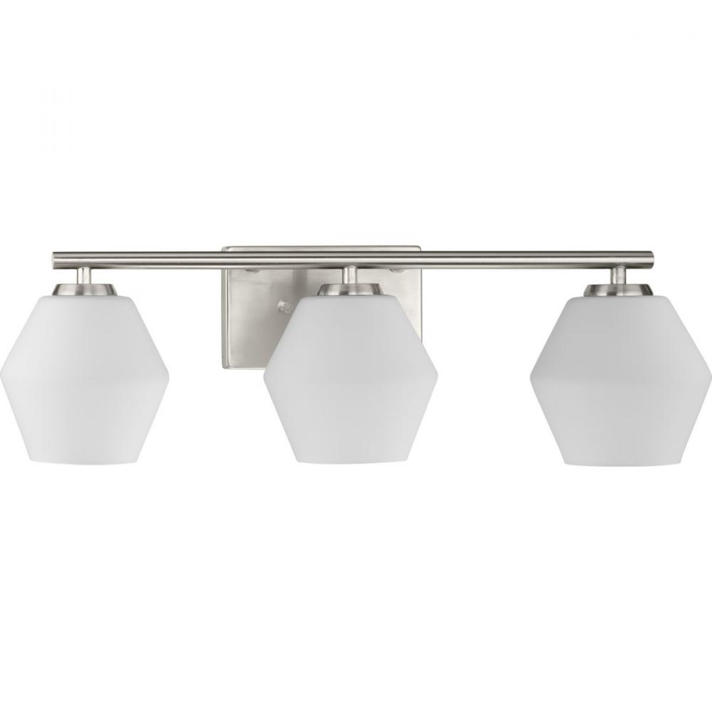 Copeland Collection Three-Light Brushed Nickel Vanity Mid-Century Modern Vanity Light