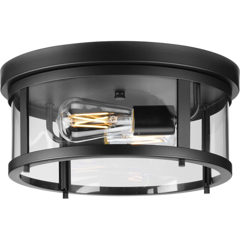 Gunther Two-Light Matte Black Modern Farmhouse Flush Mount Light