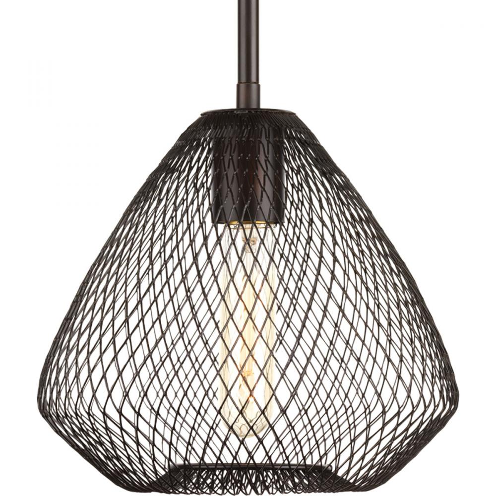 Mesh Collection One-Light Antique Bronze Farmhouse Pendant Light