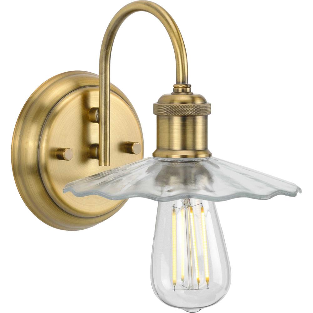 Fayette Collection One-Light Vintage Brass Clear Glass Farmhouse Bath Vanity Light