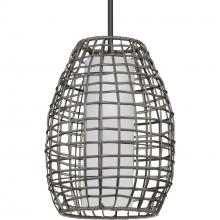 Progress P550083-031 - Pawley Collection One-Light Matte Black and Dark Gray Rattan Indoor/Outdoor Hanging Pendant Light