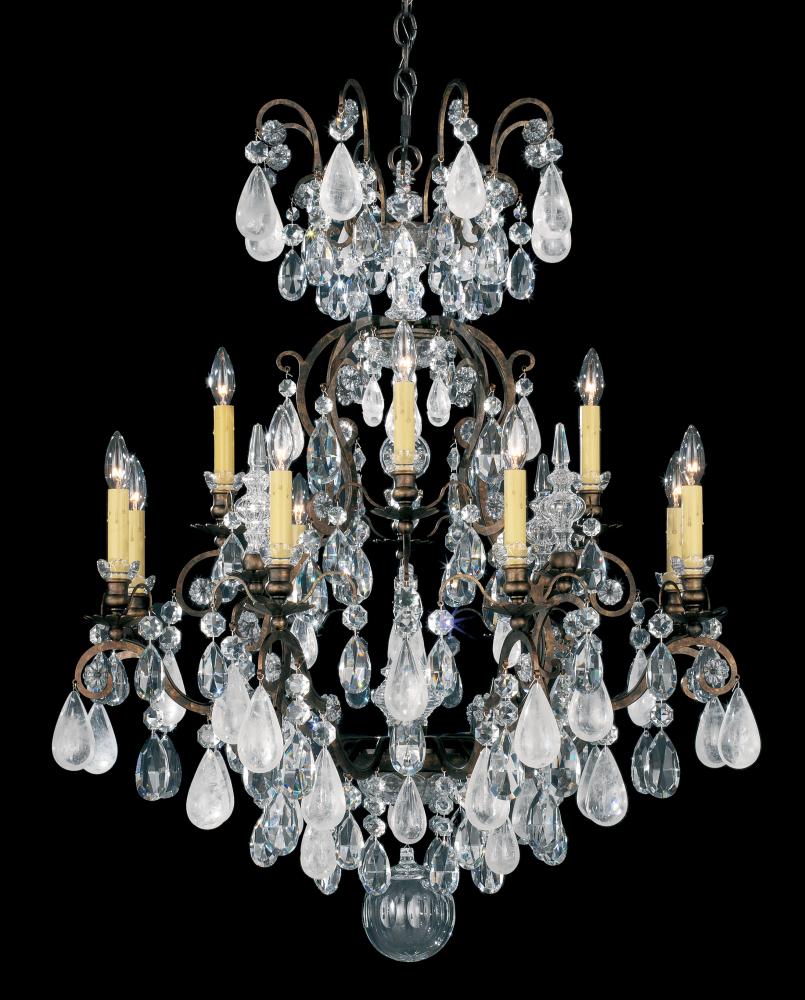 Renaissance Rock Crystal 13 Light 120V Chandelier in Etruscan Gold with Clear Crystal and Rock Cry