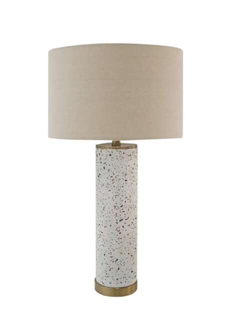 BL47LTX, Terrazzo and Antique Brass Base with Off White Hardback Shade