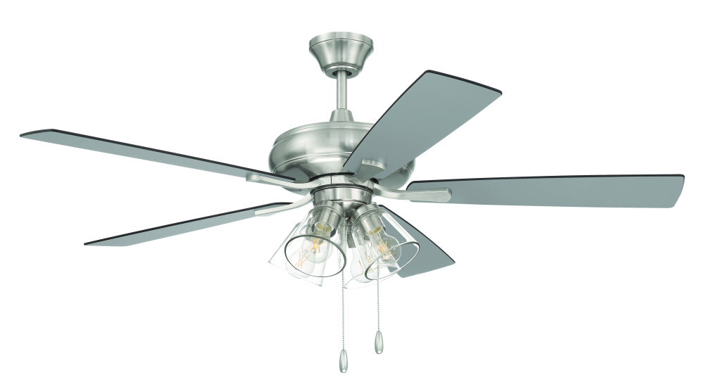 52" Ceiling Fan w/Blades, 4 Clear Glass LED Lights