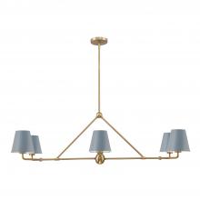  XAV-B9306-VG-BL - Xavier 6 Light Vibrant Gold + Blue Linear Chandelier