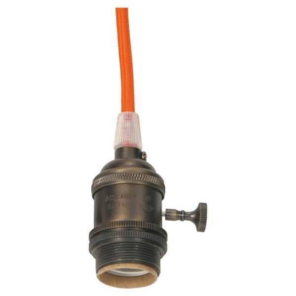 Medium base lampholder; 4pc. Solid brass; prewired; On/Off; Uno ring; 10ft. 18/2 SVT Orange Cord;