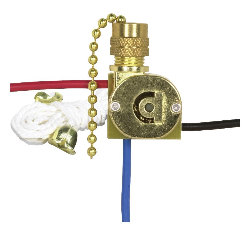 3-Way Canopy Switch; 2 Circuit; 4 Position With Metal Chain, White Cord And Bell; 6A-125V, 3A-250V