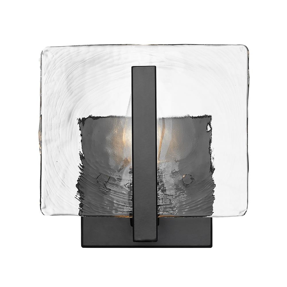Aenon 1 Light Wall Sconce in Matte Black with Hammered Water Glass Shade