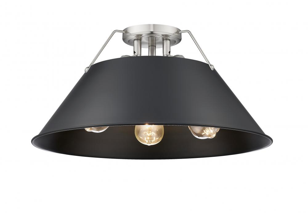 Orwell PW 3 Light Flush Mount in Pewter with Matte Black shade