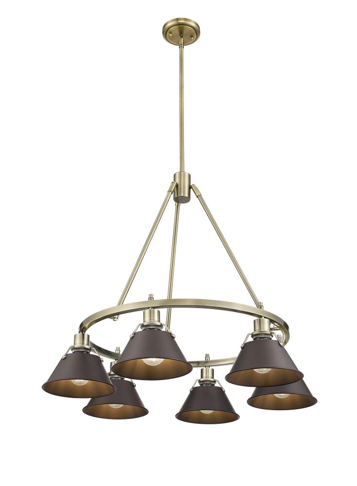 Orwell AB 6 Light Chandelier in Aged Brass with Rubbed Bronze shades