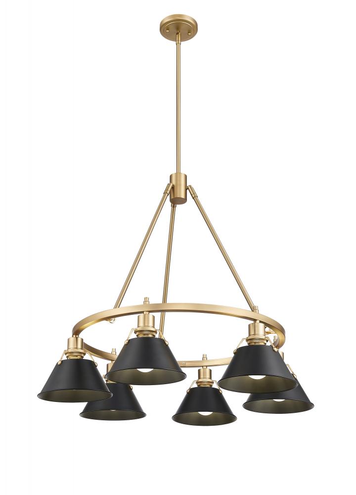 Orwell BCB 6 Light Chandelier in Brushed Champagne Bronze with Matte Black shades