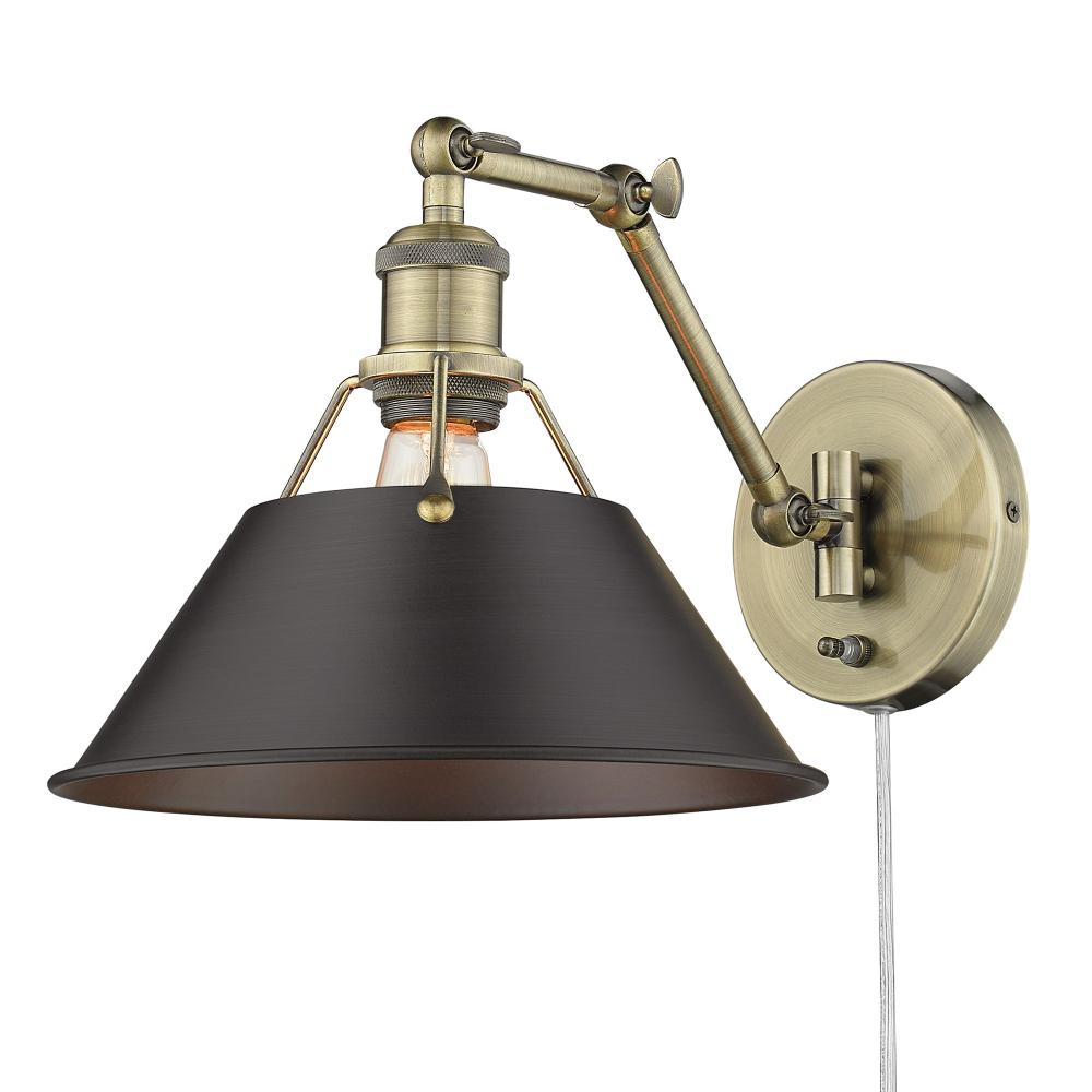 Orwell AB 1 Light Articulating Wall Sconce in Aged Brass with Rubbed Bronze shade
