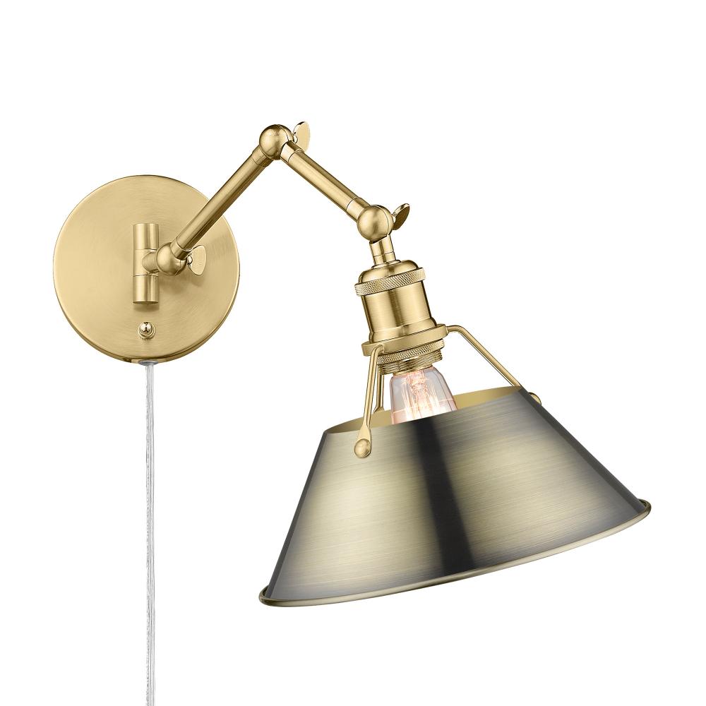 Orwell BCB 1 Light Articulating Wall Sconce in Brushed Champagne Bronze with Aged Brass shade