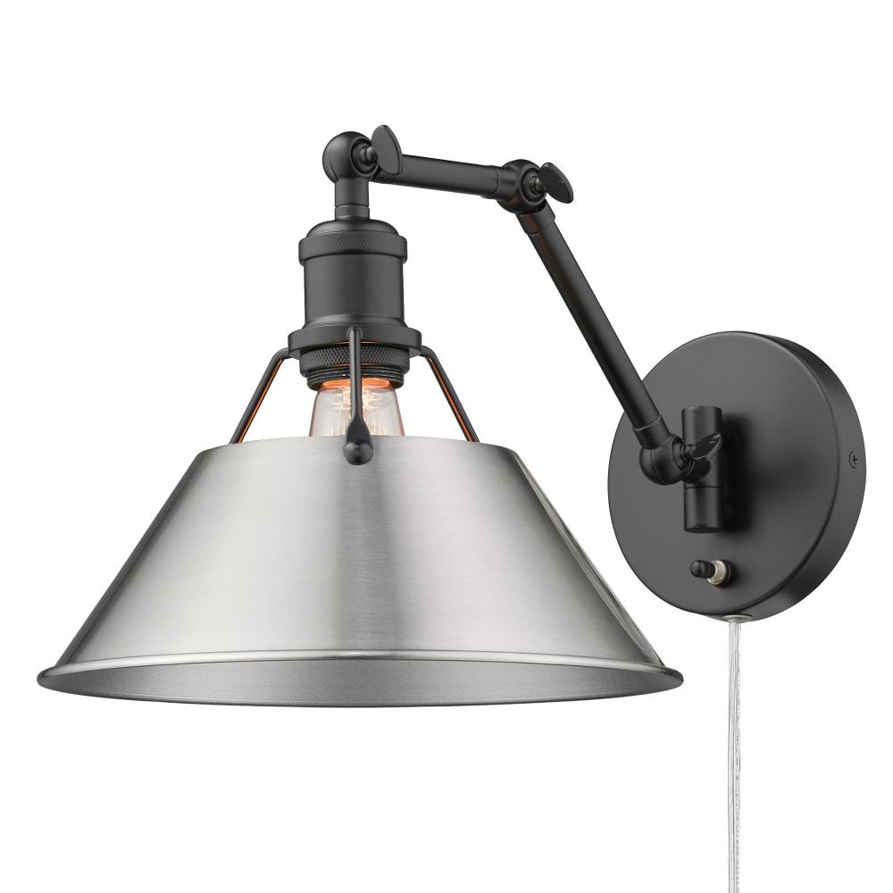 Orwell BLK 1 Light Articulating Wall Sconce in Matte Black with Pewter shade