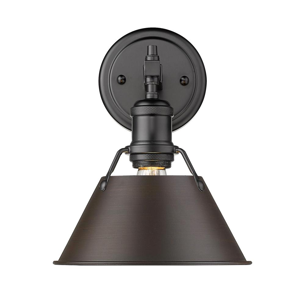 Orwell BLK 1 Light Bath Vanity in Matte Black with Rubbed Bronze shade