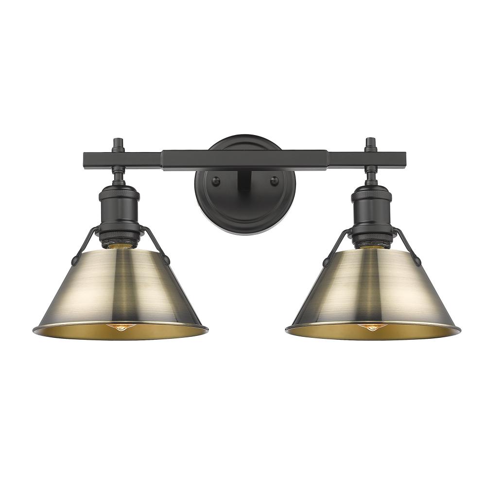 Orwell BLK 2 Light Bath Vanity in Matte Black with Aged Brass shades