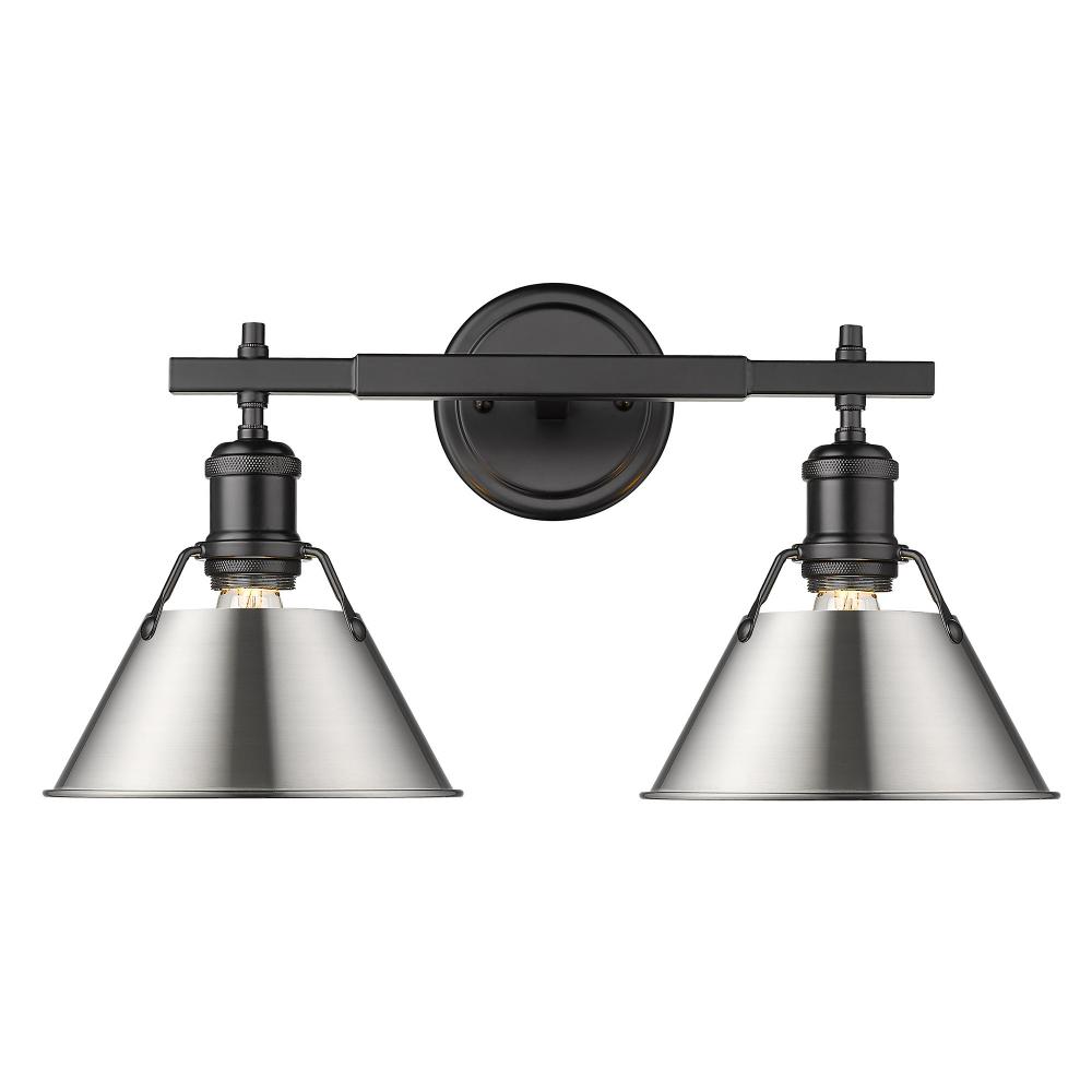 Orwell BLK 2 Light Bath Vanity in Matte Black with Pewter shades