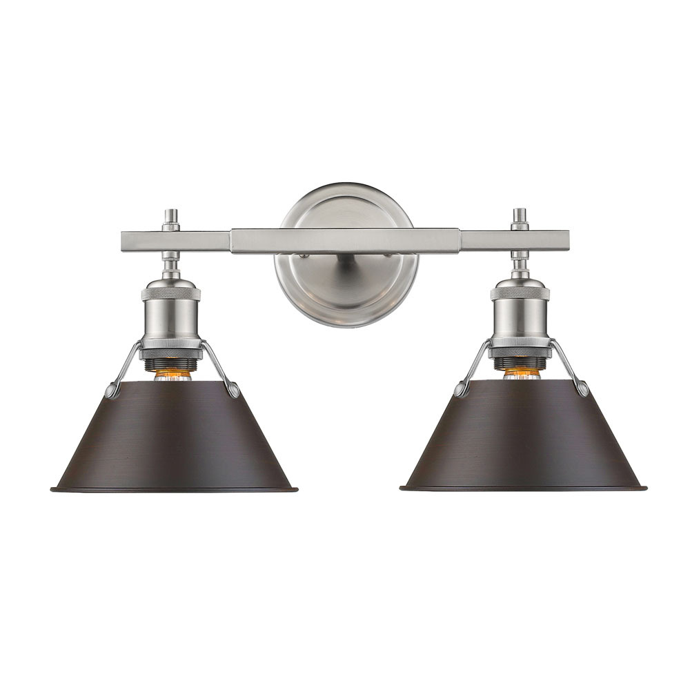 Orwell PW 2 Light Bath Vanity in Pewter with Rubbed Bronze shades