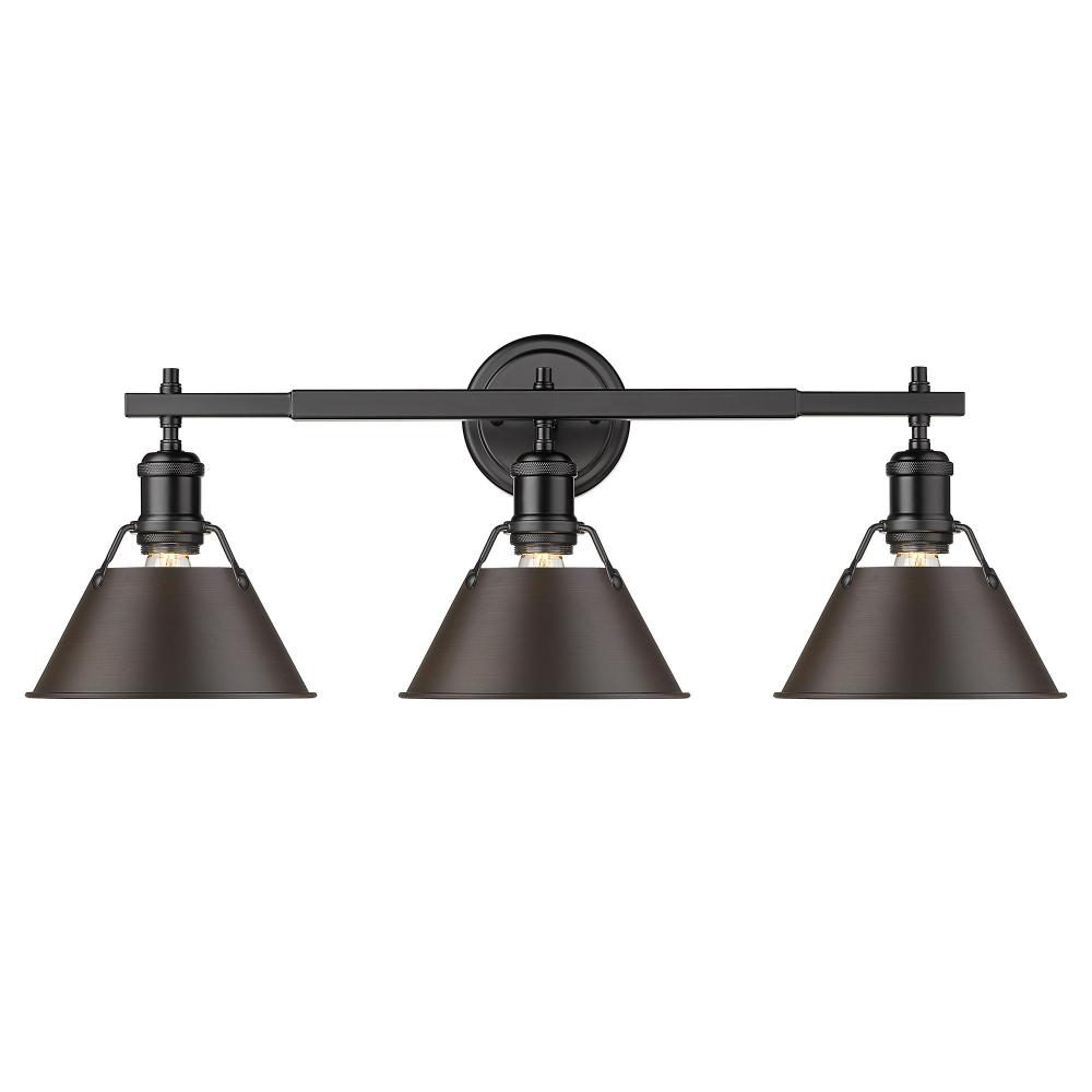 Orwell BLK 3 Light Bath Vanity in Matte Black with Rubbed Bronze shades