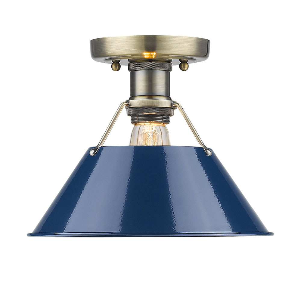 Orwell AB Flush Mount in Aged Brass with Matte Navy shade
