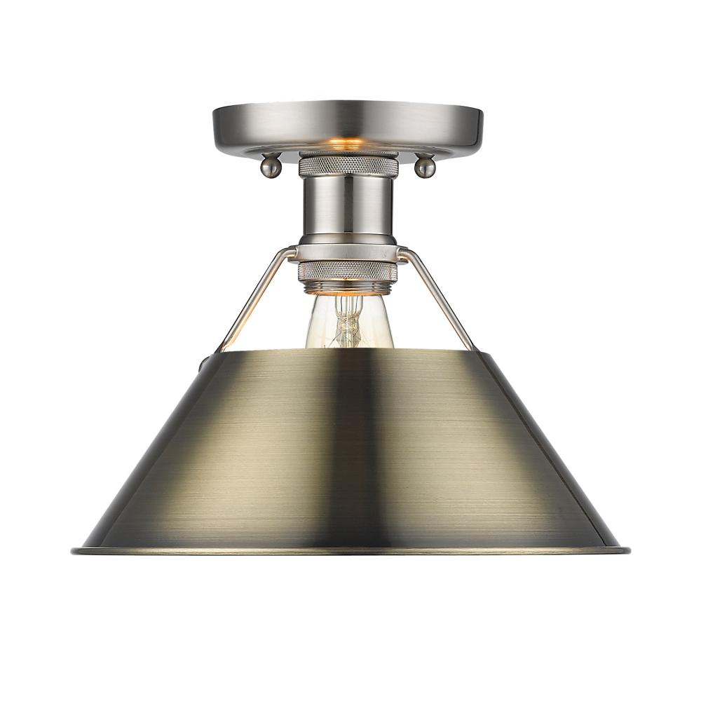 Orwell PW Flush Mount in Pewter with Aged Brass shade