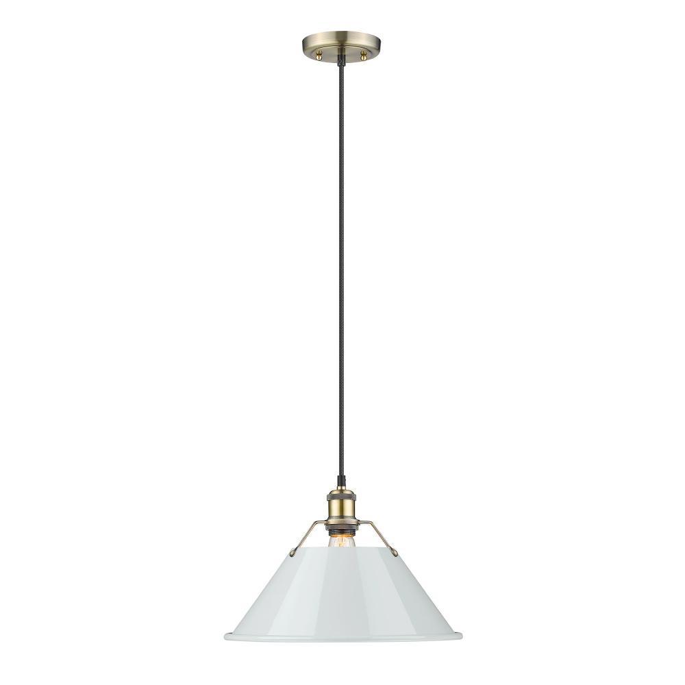 Orwell AB Large Pendant - 14 in Aged Brass with Dusky Blue shade