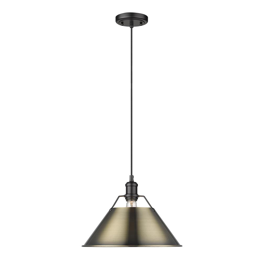 Orwell BLK Large Pendant - 14 in Matte Black with Aged Brass shade
