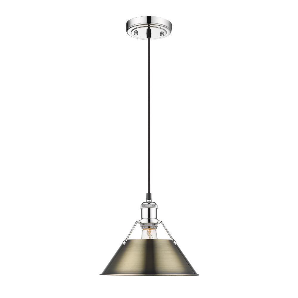 Orwell CH Medium Pendant - 10 in Chrome with Aged Brass shade