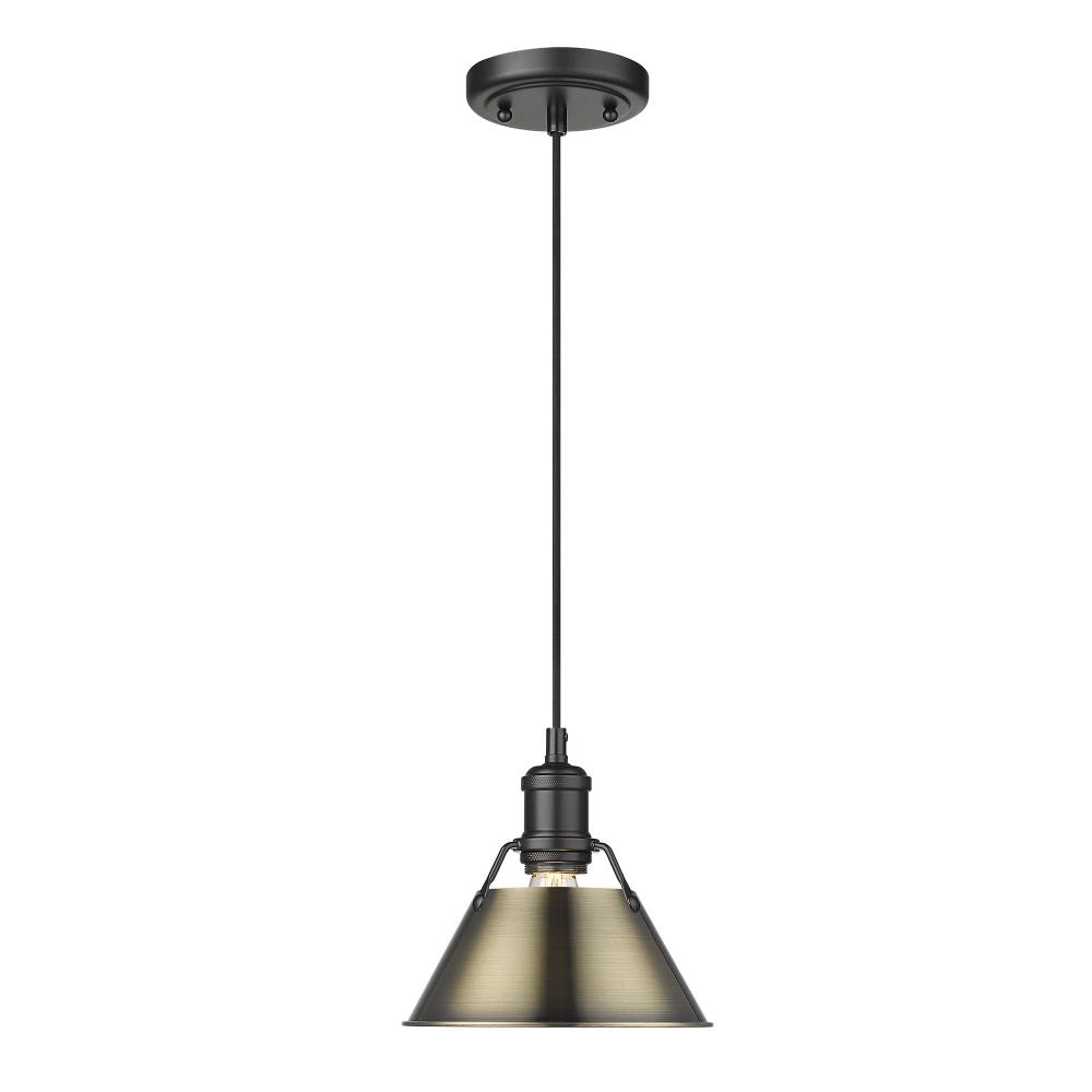 Orwell BLK Small Pendant - 7" in Matte Black with Aged Brass shade
