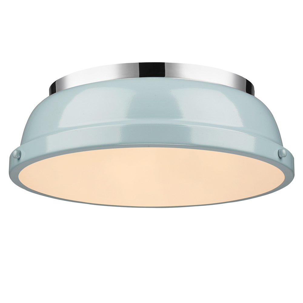 Duncan 14" Flush Mount in Chrome with a Seafoam Shade