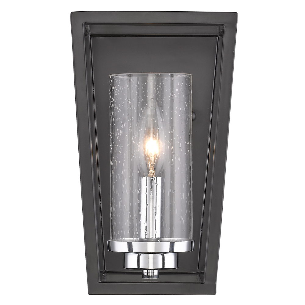 Mercer 1 Light Wall Sconce in Matte Black with Chrome accents and Seeded Glass