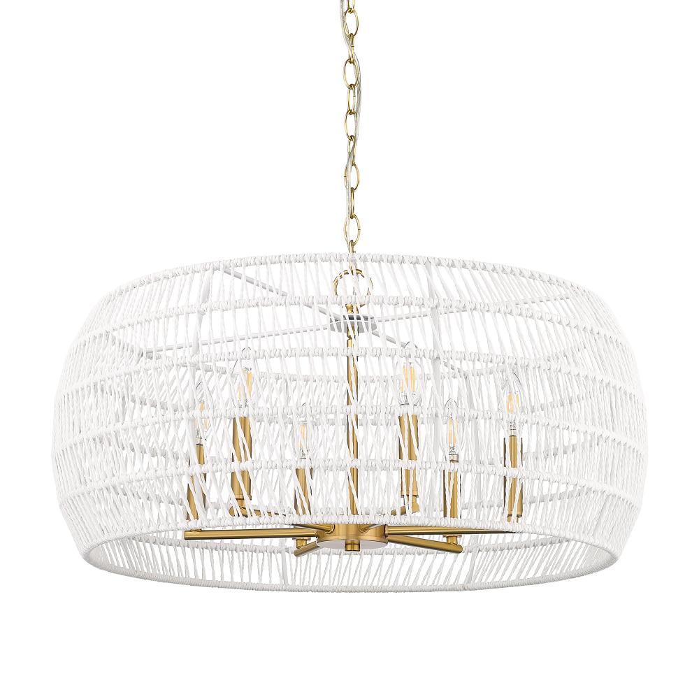 Ellie 6 Light Chandelier in Modern Brushed Gold with Bleached White Raphia Rope Shade
