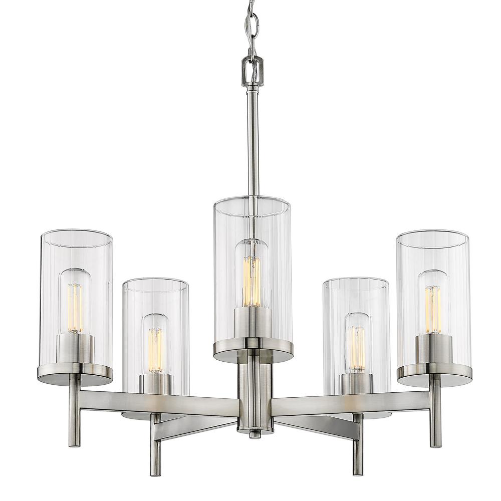 Winslett 5-Light Chandelier in Pewter with Ribbed Clear Glass Shades