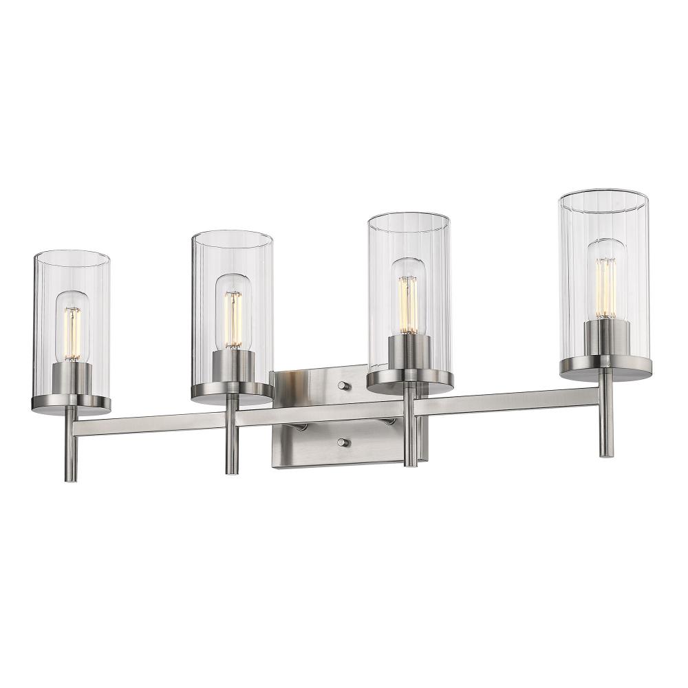Winslett 4-Light Bath Vanity in Pewter with Ribbed Clear Glass Shades