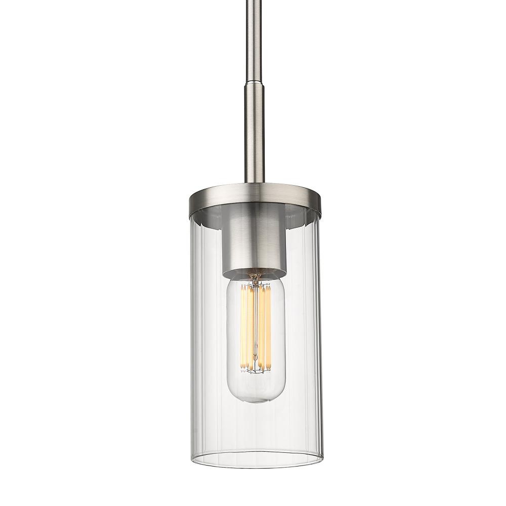 Winslett Mini Pendant in Pewter with Ribbed Clear Glass Shade
