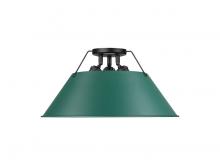 Golden 3306-3FM BLK-GN - Orwell 3-Light Flush Mount in Matte Black with Pine Green