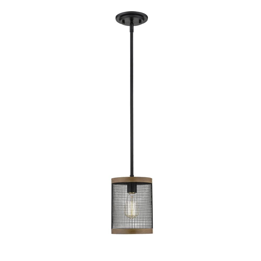 Mesa 1-Light Mini-Pendant light Matte Black/Wood Grain