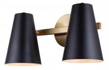  IVL1145A02BKG - HARKEN 7.75 in. 2 Light Matte Black and Gold Vanity with Black Metal Shade