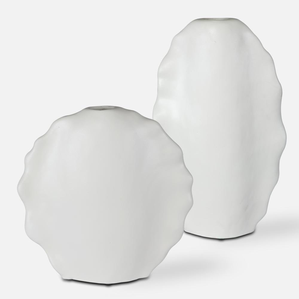 Ruffled Feathers Modern White Vases, S/2