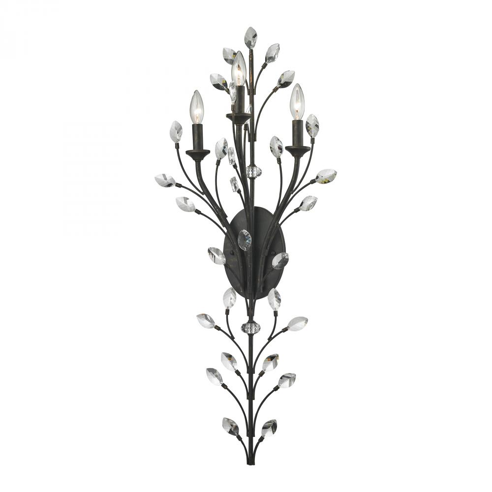 Crystal Branches 3 Light Wall Sconce In Burnt Br