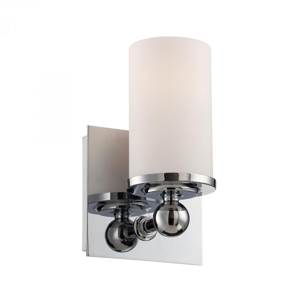 Adam 1 Light Vanity In Chrome And White Opal Gla