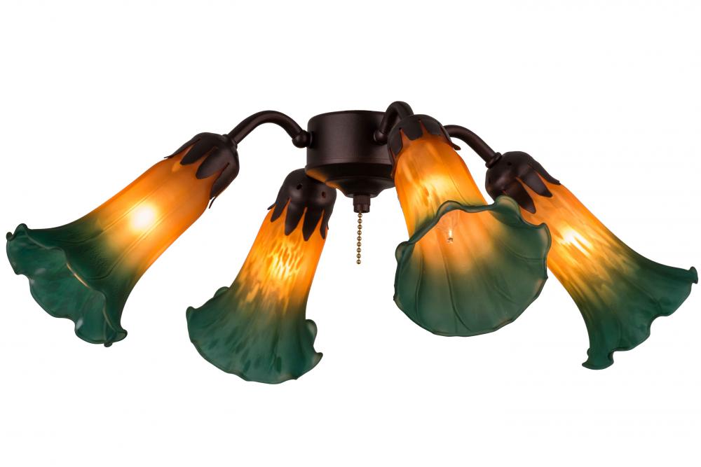 19"W Amber/Green Pond Lily 4 LT Fan Light