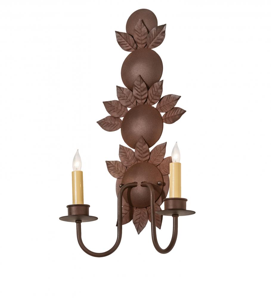 12" Wide Tole Leaf 2 Light Wall Sconce