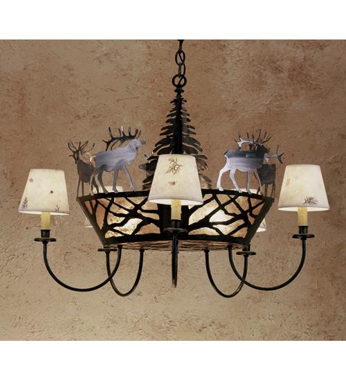 34" Wide Elk on the Loose 5 Light Chandelier